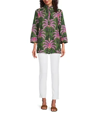 Jude Connally Cricket Decorative Fan Pool Print Stand Collar 3/4 Sleeve Top