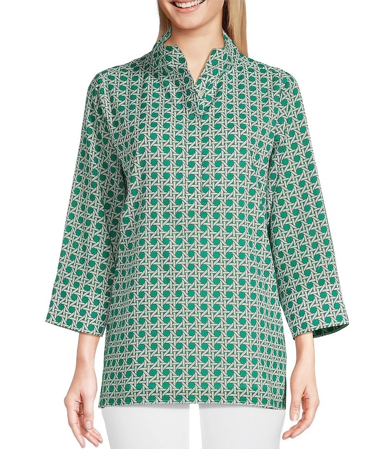 Jude Connally Cricket Petite Rattan Print Stand Collar Long Sleeve Top
