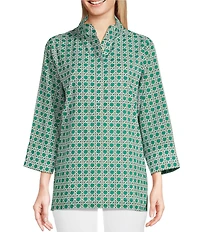 Jude Connally Cricket Petite Rattan Print Stand Collar Long Sleeve Top