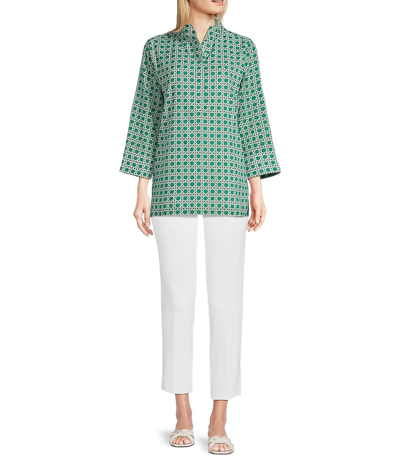Jude Connally Cricket Petite Rattan Print Stand Collar Long Sleeve Top