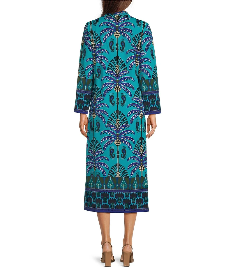Jude Connally Devon Jude Cloth Decorative Frond Peacock Print V-Neck Long Sleeve Caftan Dress