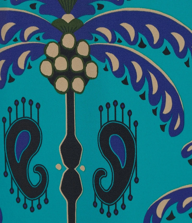 Jude Connally Devon Jude Cloth Decorative Frond Peacock Print V-Neck Long Sleeve Caftan Dress