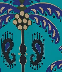 Jude Connally Devon Jude Cloth Decorative Frond Peacock Print V-Neck Long Sleeve Caftan Dress