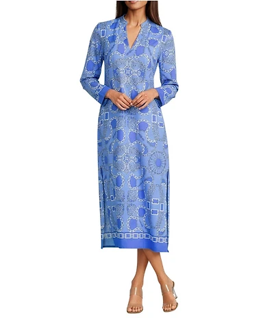 Jude Connally Devon Jude Cloth Heritage Chains Print V-Neck Long Sleeve Caftan Dress