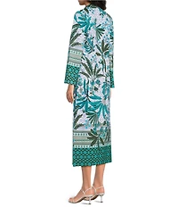 Jude Connally Devon Jude Cloth Palm Royal Loden Print V-Neck Long Sleeve Caftan Dress