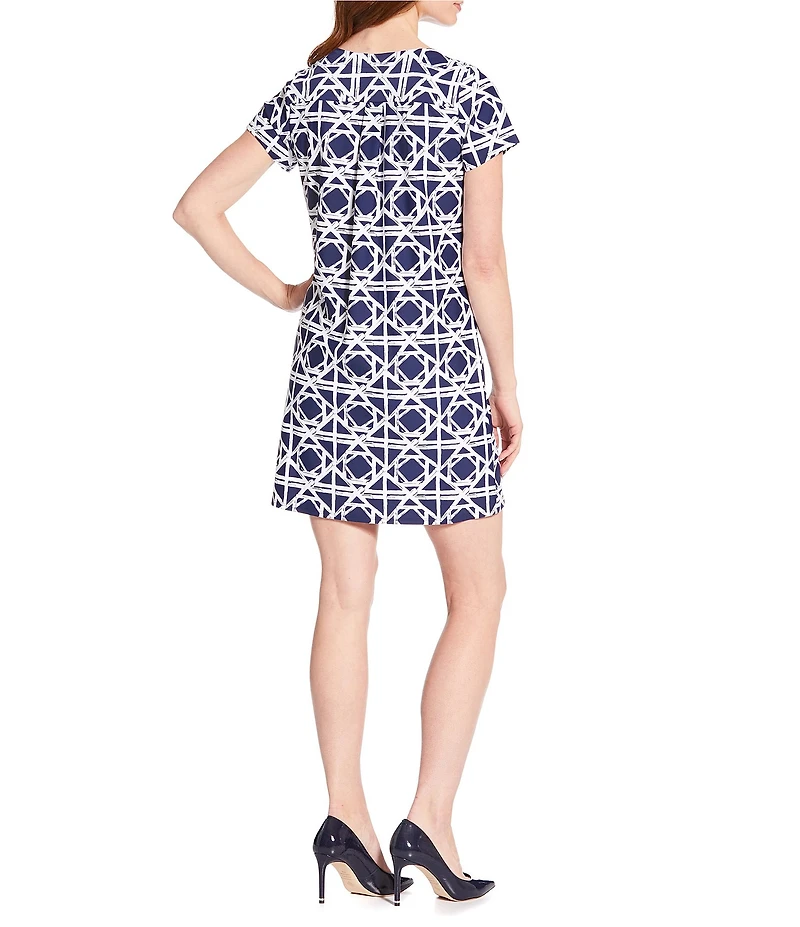 Jude Connally Ella Bamboo Rattan Print Jude Cloth Knit Short Sleeve Crew Neck T-Shirt Dress
