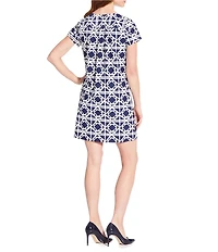 Jude Connally Ella Bamboo Rattan Print Jude Cloth Knit Short Sleeve Crew Neck T-Shirt Dress