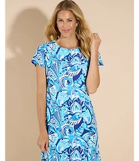 Jude Connally Ella Fanfair Seaglass Print Jude Cloth Knit Short Sleeve Crew Neck T-Shirt Dress