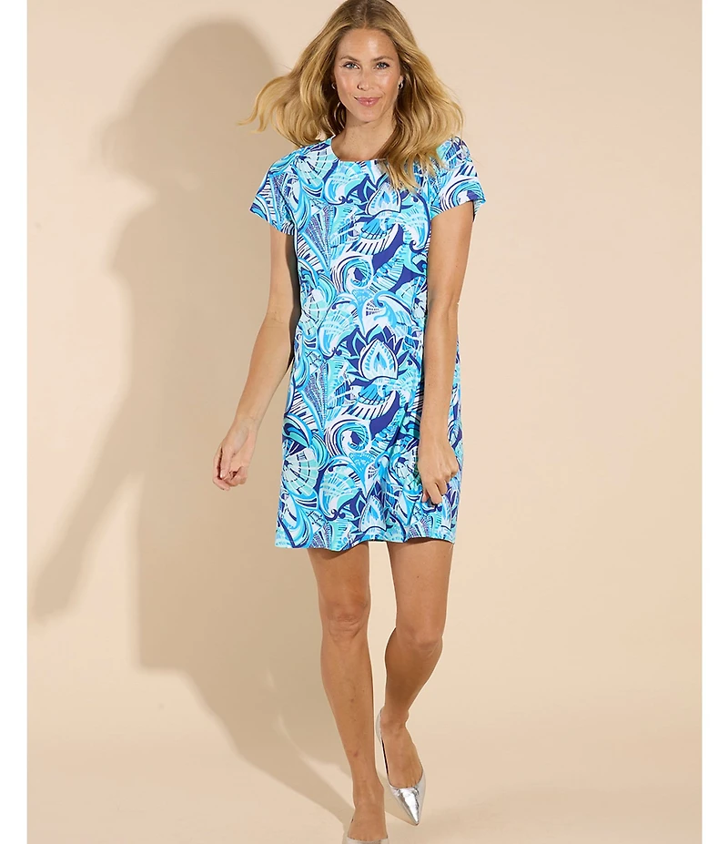 Jude Connally Ella Fanfair Seaglass Print Jude Cloth Knit Short Sleeve Crew Neck T-Shirt Dress