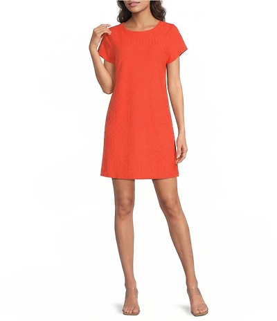 Jude Connally Ella Jacquard Ponte Crew Neck Short Sleeve Dress