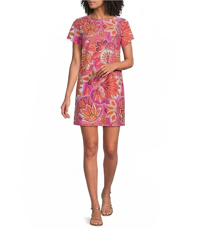 Jude Connally Ella Stained Glass Print Jude Cloth Knit Short Sleeve Crew Neck T-Shirt Dress