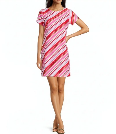Jude Connally Ella Umbrella Stripe Print Jude Cloth Knit Short Sleeve Crew Neck T-Shirt Dress