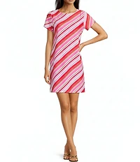 Jude Connally Ella Umbrella Stripe Print Jude Cloth Knit Short Sleeve Crew Neck T-Shirt Dress