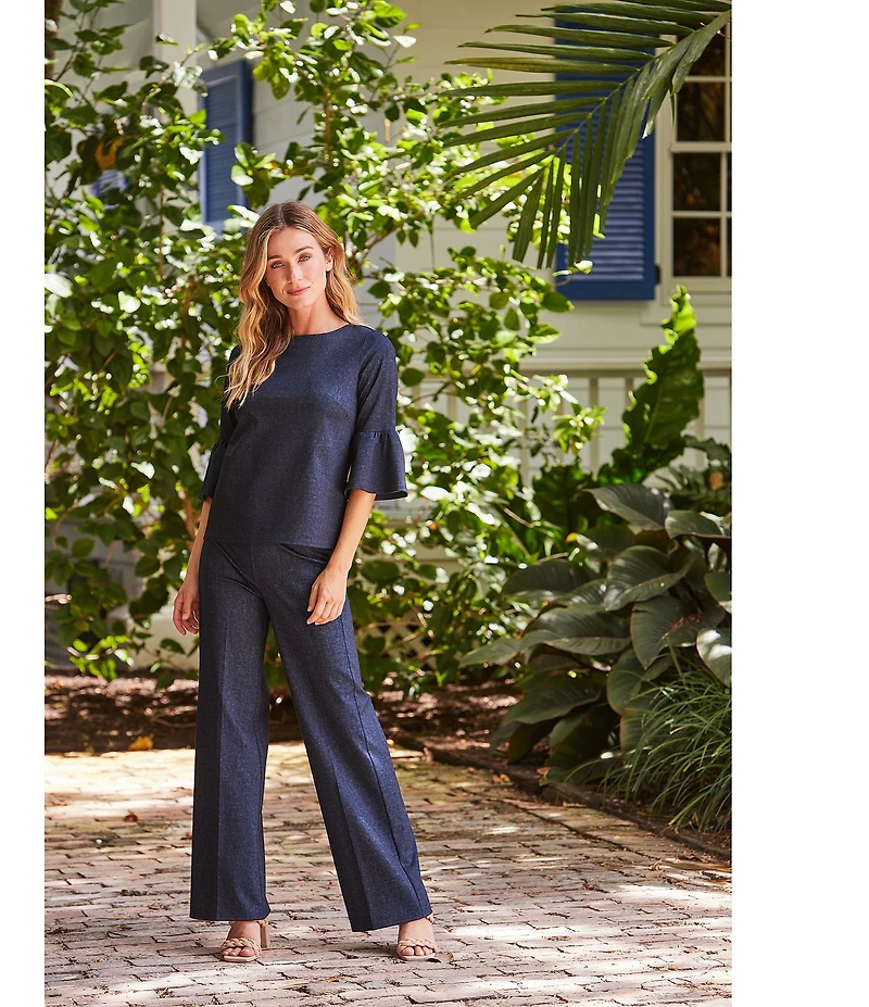 Jude Connally Elliott Stretch Knit Denim Coordinating Wide Leg Pull-On Pants