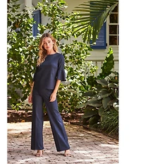 Jude Connally Elliott Stretch Knit Denim Coordinating Wide Leg Pull-On Pants