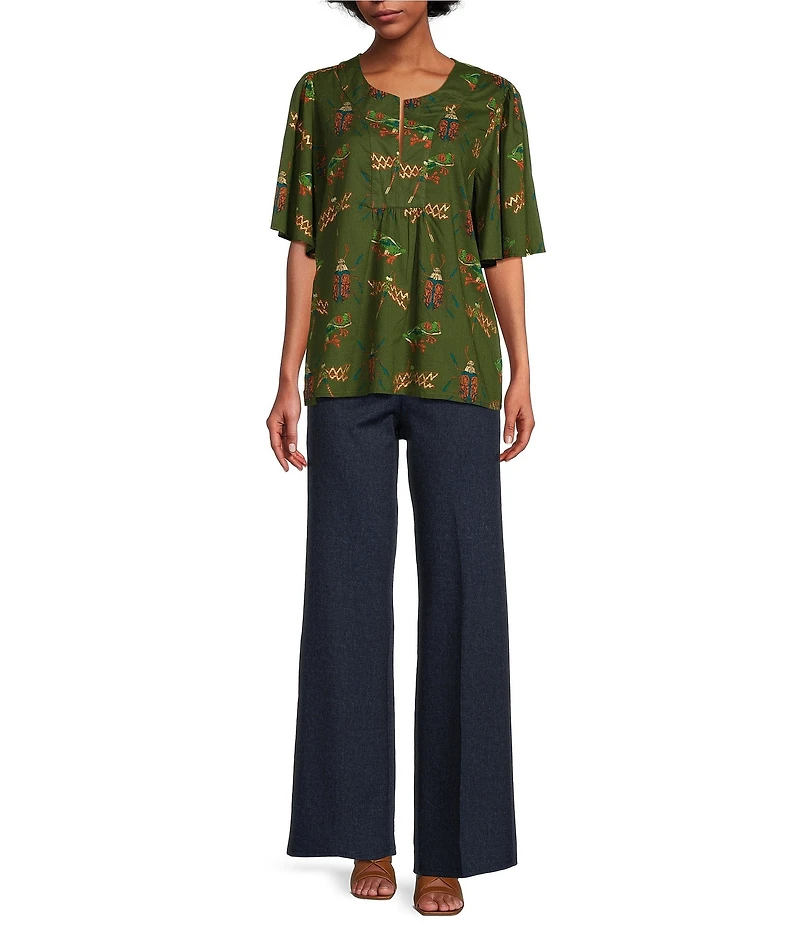 Jude Connally Elliott Stretch Knit Denim Coordinating Wide Leg Pull-On Pants