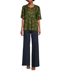 Jude Connally Elliott Stretch Knit Denim Coordinating Wide Leg Pull-On Pants