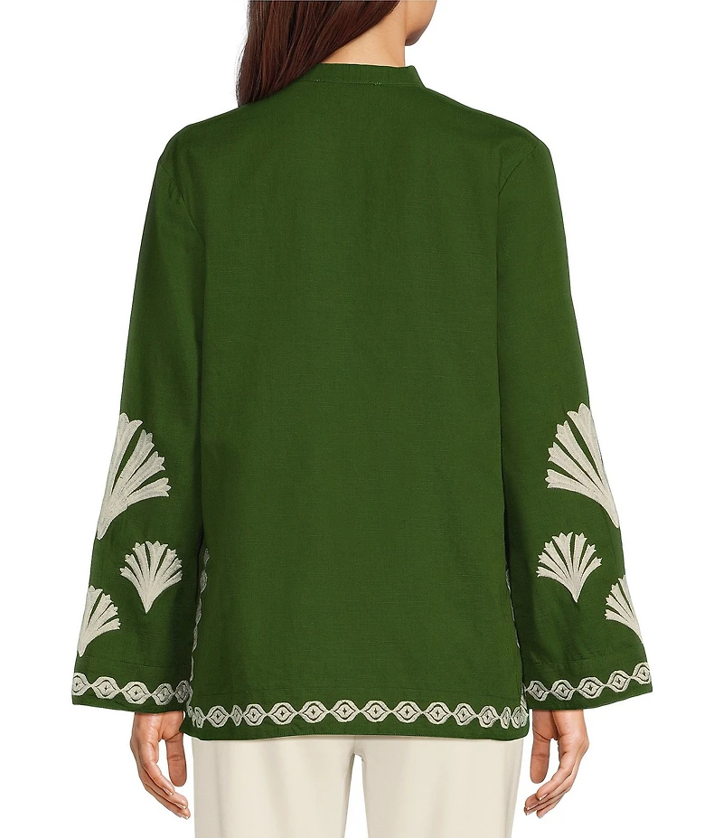 Jude Connally Elyce Embroidered Linen V-Neck Long Sleeve Tunic