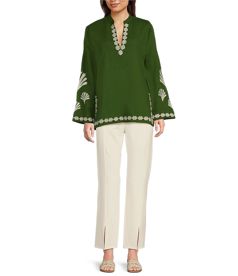 Jude Connally Elyce Embroidered Linen V-Neck Long Sleeve Tunic