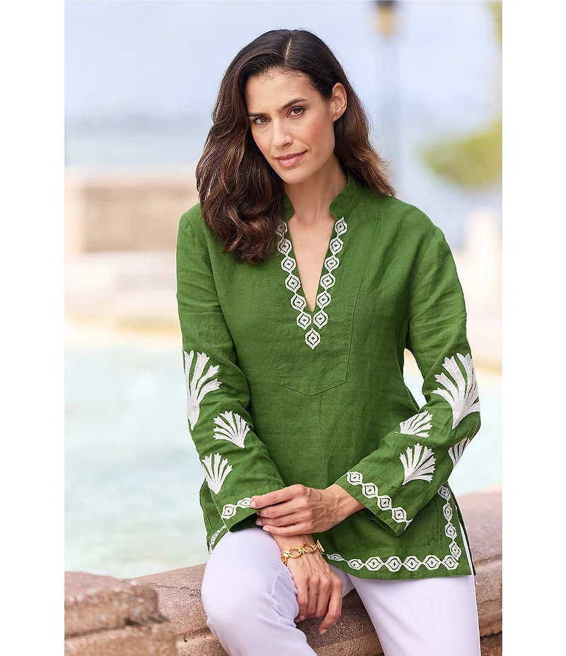 Jude Connally Elyce Embroidered Linen V-Neck Long Sleeve Tunic
