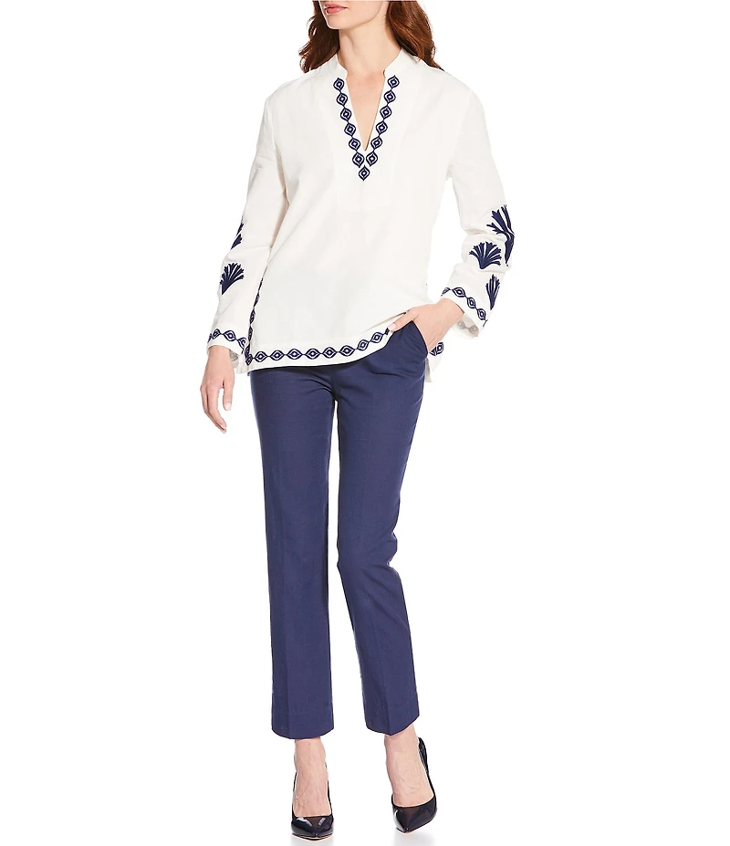 Jude Connally Elyce Embroidered Linen V-Neck Long Sleeve Tunic