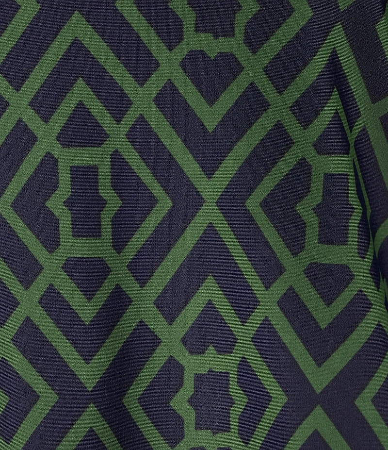 Jude Connally Emerson Jude Cloth Knit Garden Lattice Navy Print Point Collar Puffed Sleeve Shift Dress