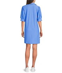 Jude Connally Emerson Jude Cloth Knit Point Collar Puffed Sleeve Shift Dress