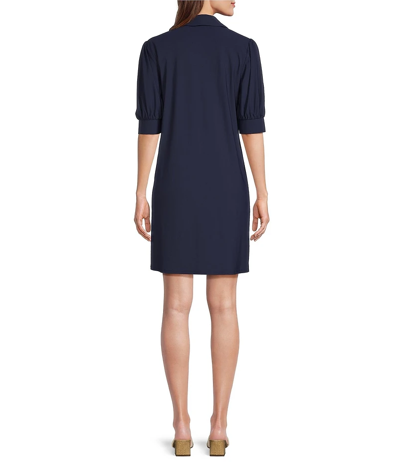 Jude Connally Emerson Jude Cloth Knit Point Collar Puffed Sleeve Shift Dress