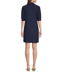 Jude Connally Emerson Jude Cloth Knit Point Collar Puffed Sleeve Shift Dress