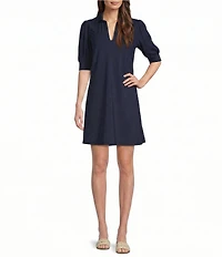 Jude Connally Emerson Jude Cloth Knit Point Collar Puffed Sleeve Shift Dress