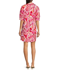 Jude Connally Emerson Jude Cloth Knit Mod Party Print Point Collar Puffed Sleeve Shift Dress