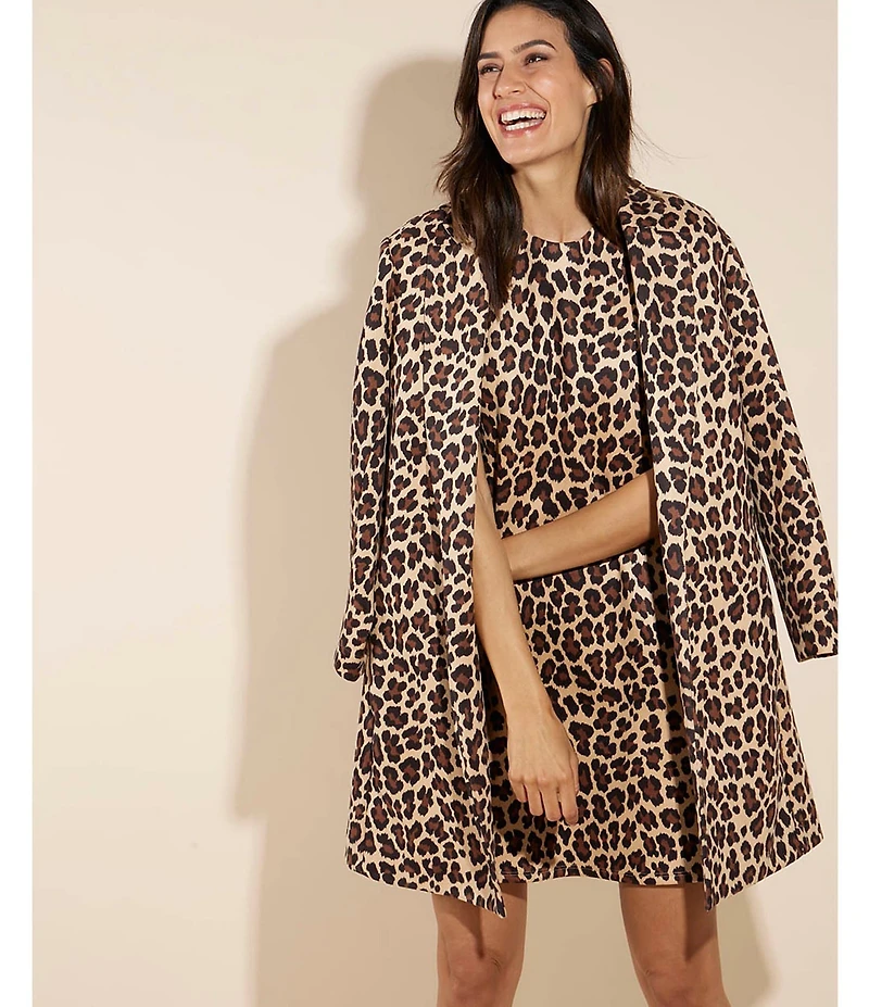 Jude Connally Emma Faux Suede Leopard Print Shawl Collar Long Sleeve Coat