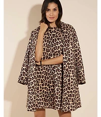 Jude Connally Emma Faux Suede Leopard Print Shawl Collar Long Sleeve Coat