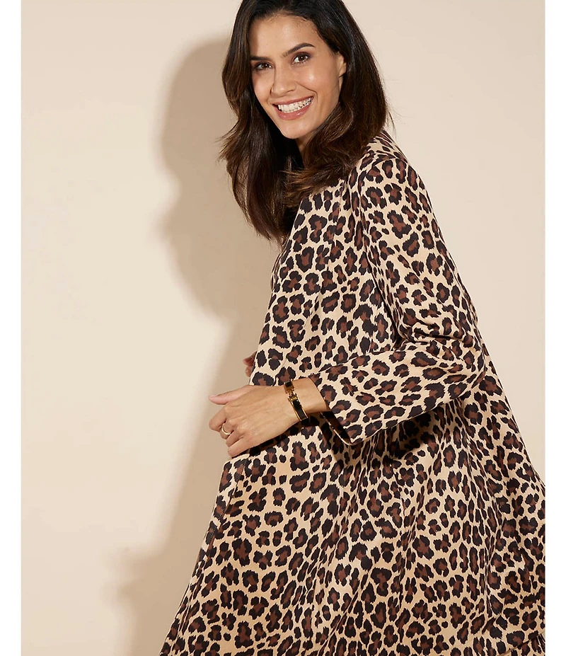 Jude Connally Emma Faux Suede Leopard Print Shawl Collar Long Sleeve Coat