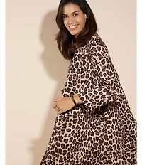 Jude Connally Emma Faux Suede Leopard Print Shawl Collar Long Sleeve Coat