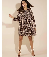 Jude Connally Emma Faux Suede Leopard Print Shawl Collar Long Sleeve Coat