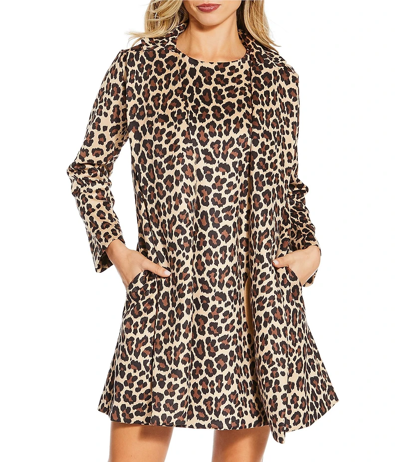 Jude Connally Emma Faux Suede Leopard Print Shawl Collar Long Sleeve Coat