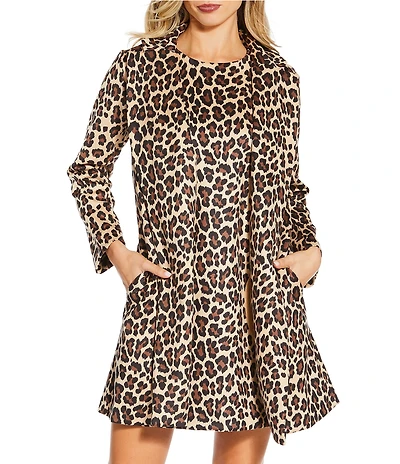 Jude Connally Emma Faux Suede Leopard Print Shawl Collar Long Sleeve Coat