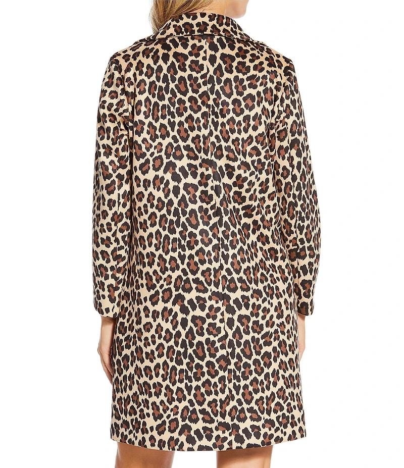 Jude Connally Emma Faux Suede Leopard Print Shawl Collar Long Sleeve Coat