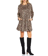Jude Connally Emma Faux Suede Leopard Print Shawl Collar Long Sleeve Coat