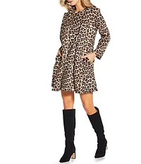 Jude Connally Emma Faux Suede Leopard Print Shawl Collar Long Sleeve Coat