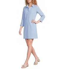 Jude Connally Finley Pinstripe Print Point Collar Bracelet Sleeve Shift Dress