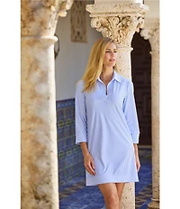 Jude Connally Finley Pinstripe Print Point Collar Bracelet Sleeve Shift Dress