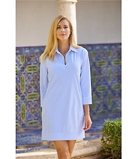 Jude Connally Finley Pinstripe Print Point Collar Bracelet Sleeve Shift Dress