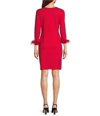 Jude Connally Franca Ponte Round Neck 3/4 Sleeve Feather Cuff Dress
