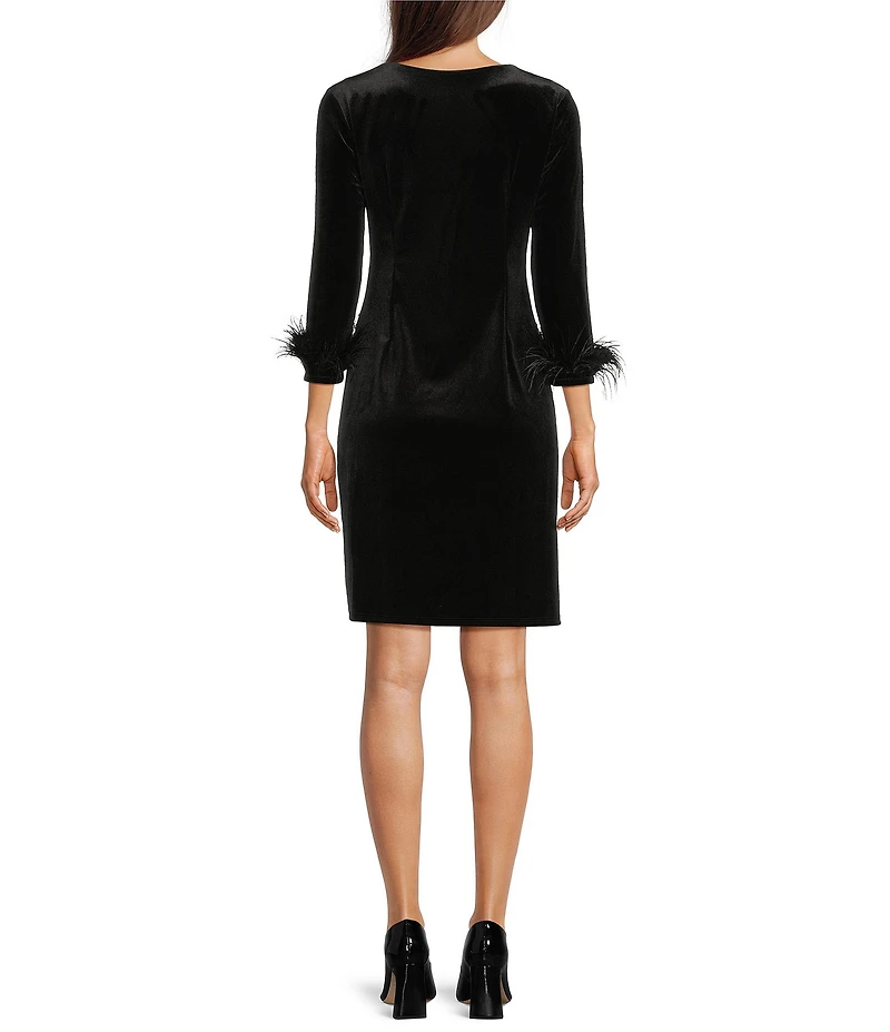Jude Connally Franca Stretch Velvet Round Neck 3/4 Sleeve Feather Dress