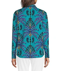 Jude Connally Francine Decorative Frond Peacock Print Point Collar Long Sleeve Top
