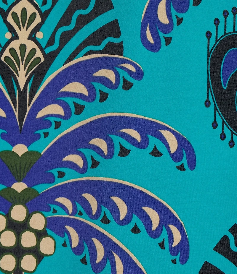 Jude Connally Francine Decorative Frond Peacock Print Point Collar Long Sleeve Top