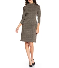 Jude Connally Gertie Glen Plaid Knit Funnel Neck 3/4 Sleeve Dress