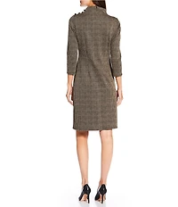 Jude Connally Gertie Glen Plaid Knit Funnel Neck 3/4 Sleeve Dress